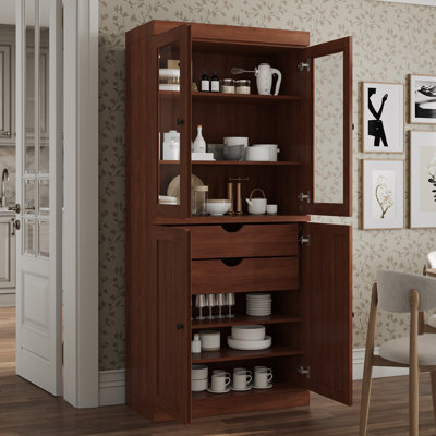 Palace Imports 100% Solid Wood 32" Pantry Cabinet with Shaker, Clear Glass Doors, 2-Drawers & Adjustable Shelves