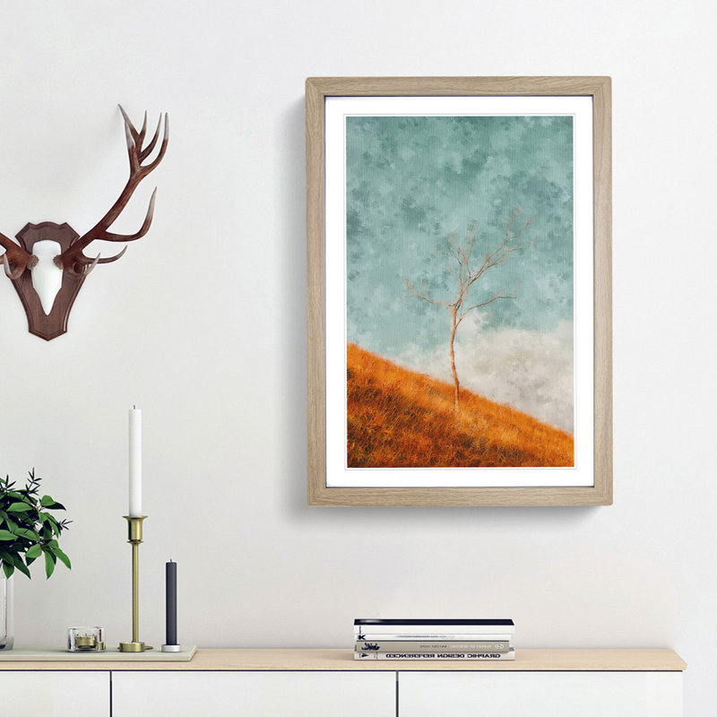 Lonely Tree - Framed Print, 63cm H x 45cm W x 2cm D, Oak Framed