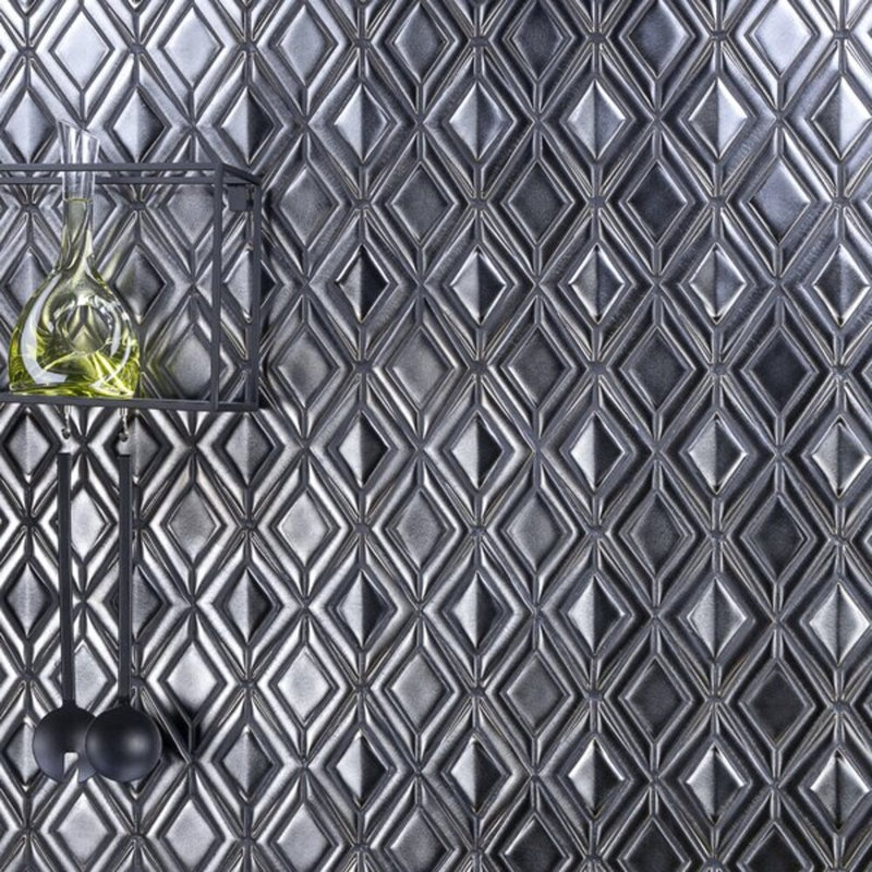 Nabi Jewel 3D Glossy Glass Mosaic Tile, Gunmetal Gray