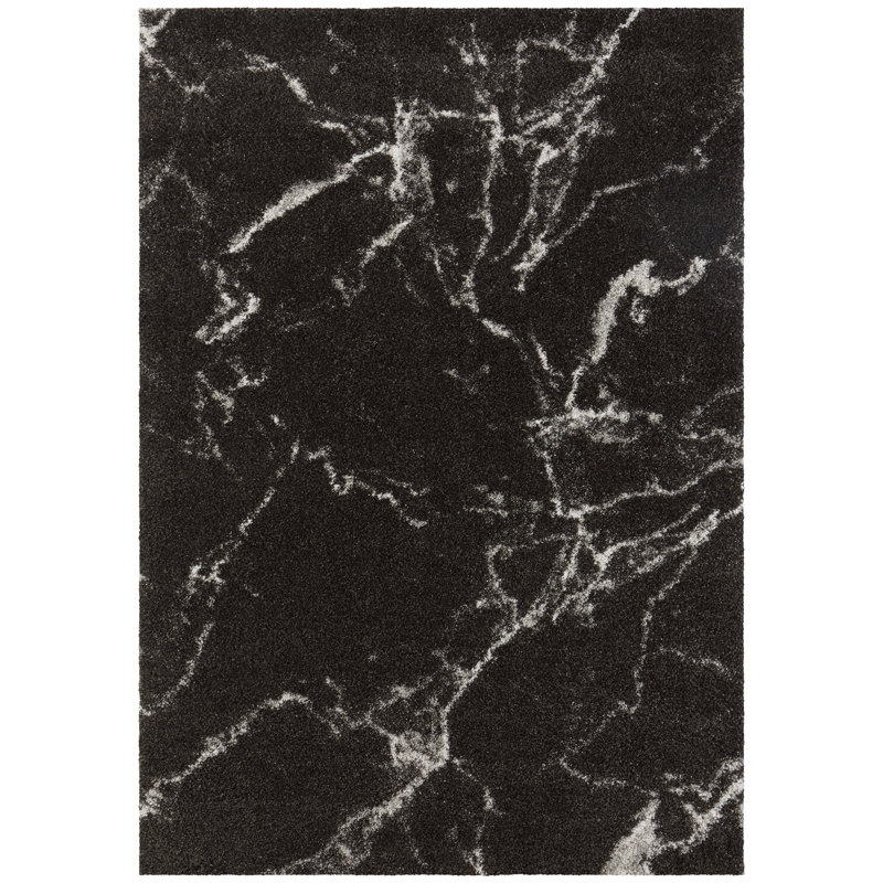 Mayrin Design High Pile Shaggy Black/White Rug, Rectangle 80 x 150cm