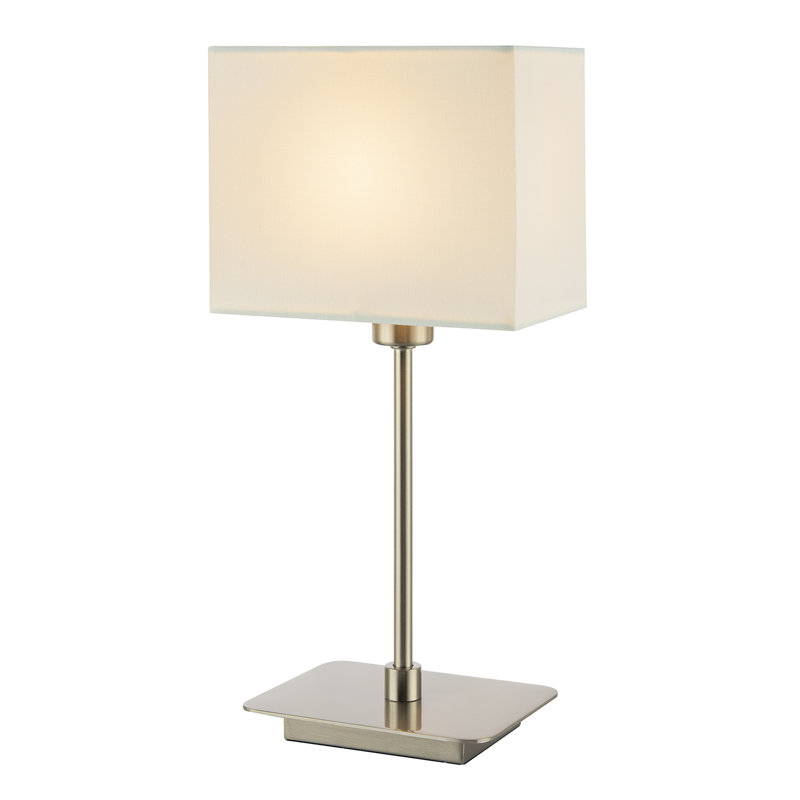 Contemporary Matte Black Bedside Table Lamp with White Cotton Fabric Shade by, Satin Nickel