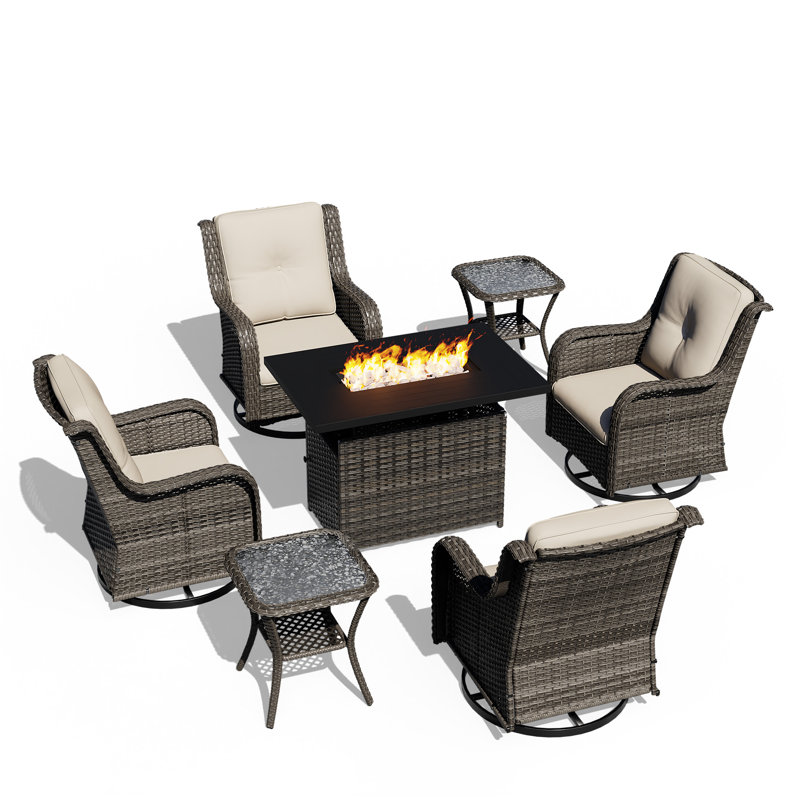 Ensemble de conversation pour 4 personnes avec foyer et coussins, Beige