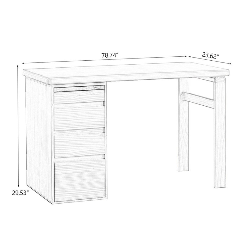 Bureau rectangulaire brun en bois massif, H 29,53 po x l 78,74 po x P 23,62 po