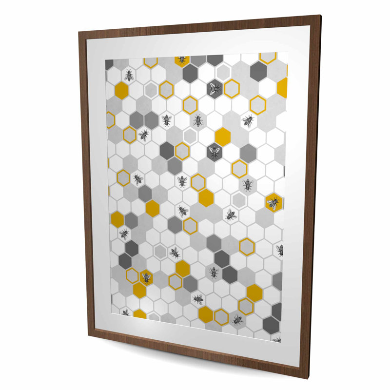 Beehive Pattern Livingroom Gold Framed Matted Print | Decor