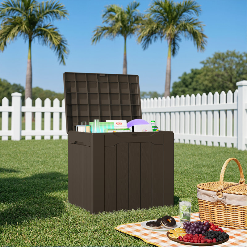 31 Gallons Lockable Resin Deck Box, Brown