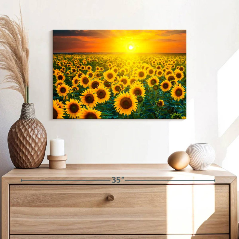 Alvord, coucher de soleil avec tournesols, H 16 po x l 24 po