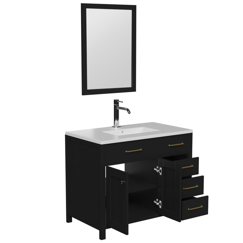 Ensemble de meuble-lavabo simple 36 po avec lavabo et miroir, portes à fermeture douce, Noir