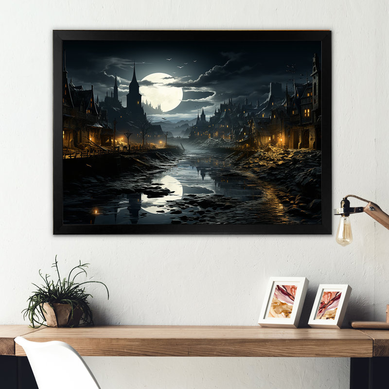 «Moody Night Factory Aesthétique I», reproduction sur toile, Cadre simple noir, H 34 po x l 44 po x P 1,5 po