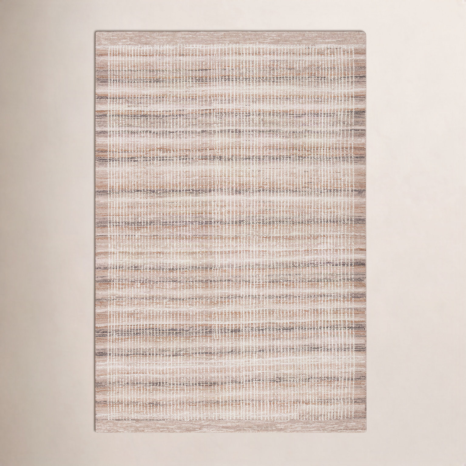 Ivory Light Brown Hand-Tufted Striped Wool Rug, Rectangle 4' x 6'