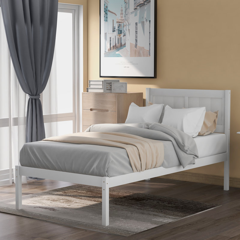 Twin Size Solid Wood Bed, White