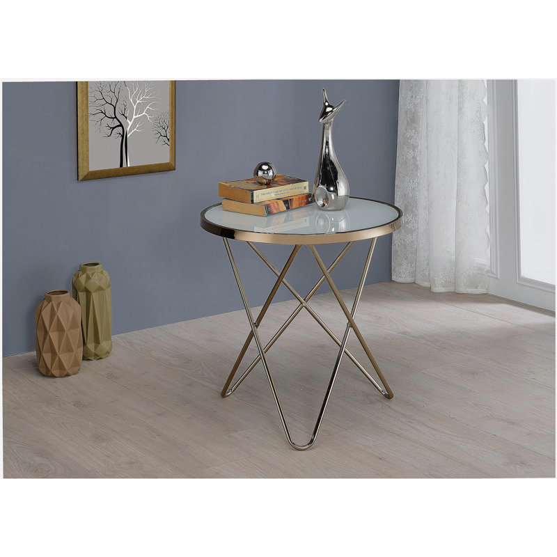 Plateau en verre mat avec table au fini champagne brillant