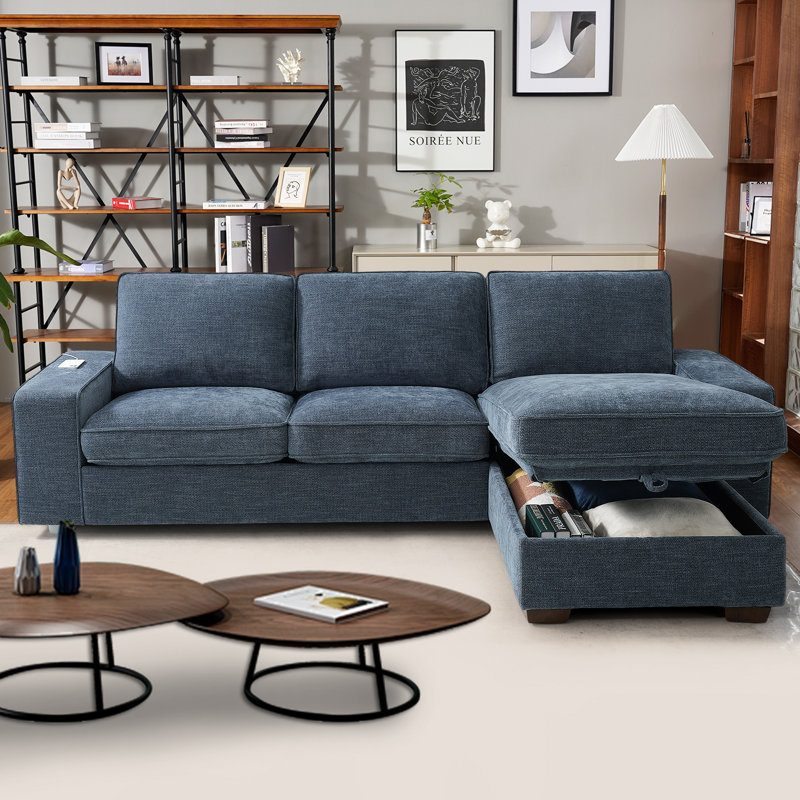 Jossilynn L-Shape Convertible Sectional Couches Sofas with Storage Chaise, Blue