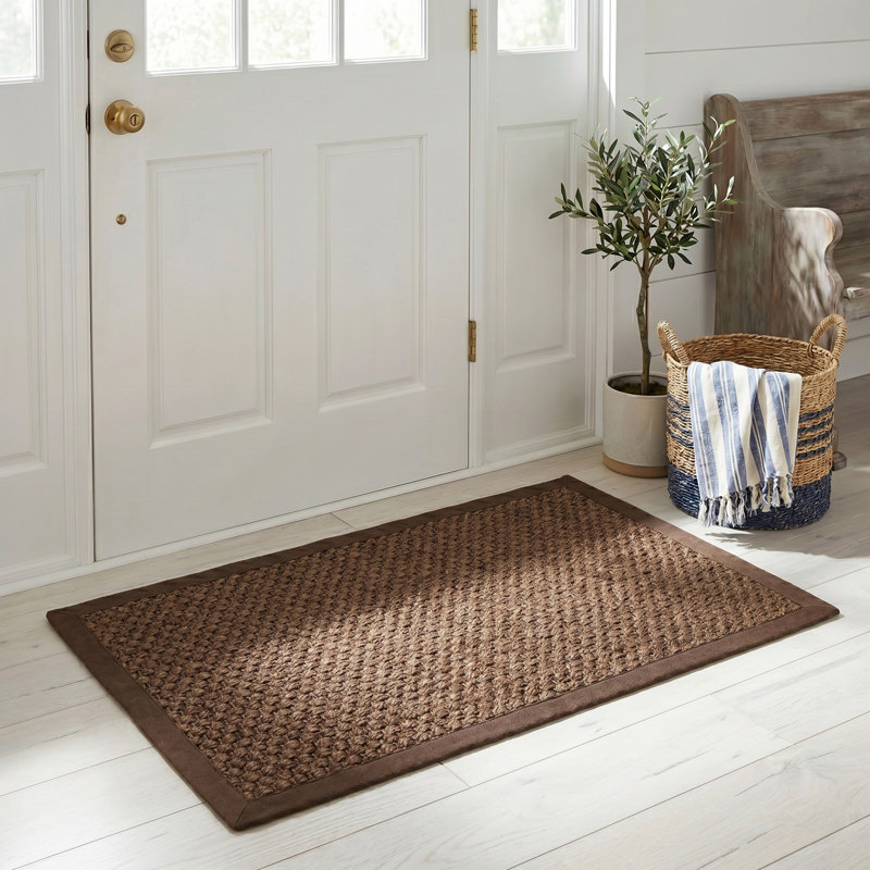 Debroh Natural Fiber Sisal With Latex Solid Color Rug, Rectangle 2' x 3'