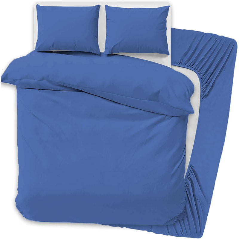 Prime Linens Microfiber Duvet Cover Set, King Duvet Cover + 3 Additional Pieces, Mid Blue