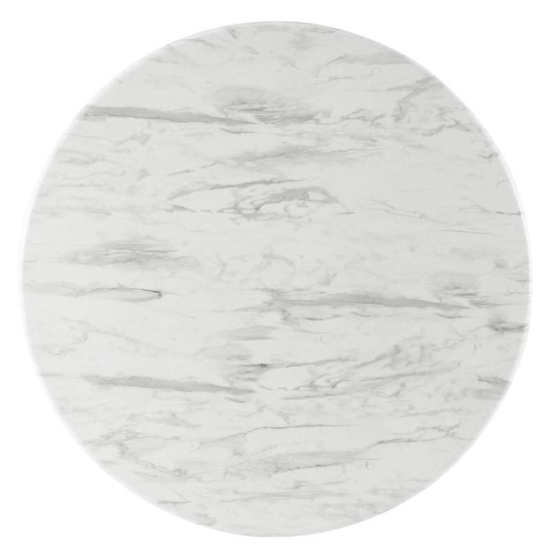 Gallant 50" Round White Marble Dining Table with Black Rubberwood Legs