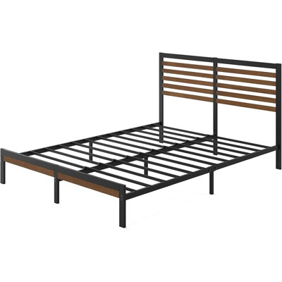 Cadre de lit plateforme en bambou et métal, structure robuste en acier, tête de lit en bambou durable, design industriel moderne, sommier non requis, montage facile