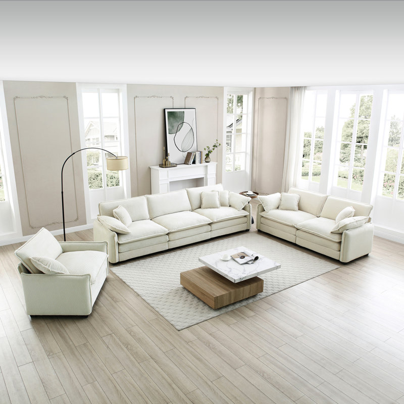 Ensemble de 3 chaises confortables en velours côtelé beige pour une ambiance douillette