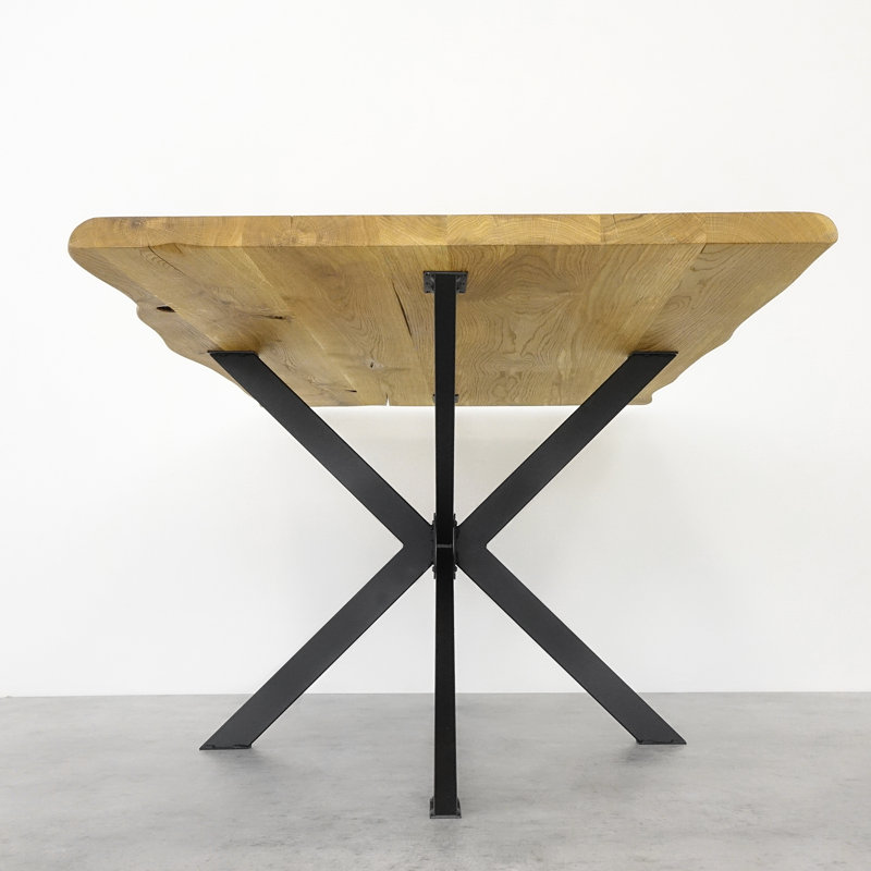 Berrysburg Oak Solid Wood Top Metal Base Dining Table, 75H x 140L x 90cmW, Natural Wood