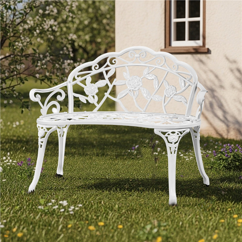 Waterproof Metal Outdoor Bench, White