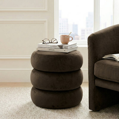 Modern Round Velvet Side Table,Upholstered Nightstand
