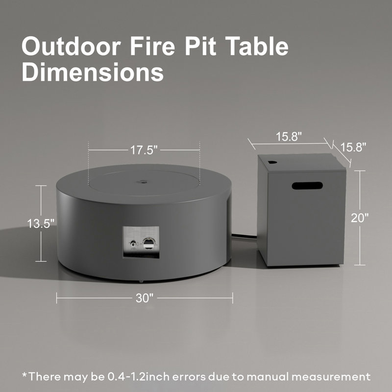 30" Propane Gas Fire Pit Table Outdoor Round Firepit Outside Patio Deck Garden Backyard LED with RGB Light Strip, Gas Fire Table, 50,000 BTU Burner and Tank Storage