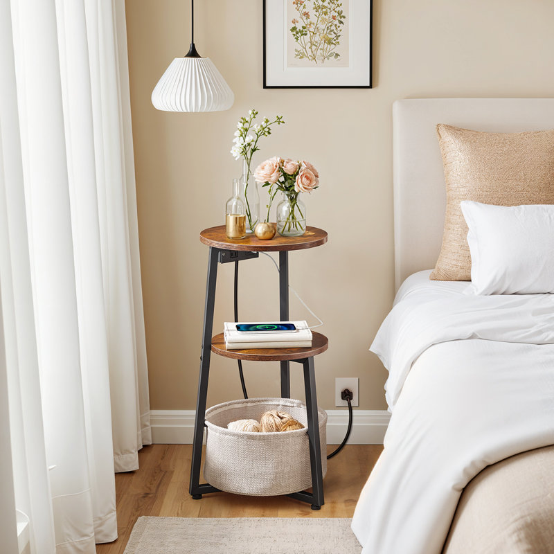 Small Round Side Table With Charging Station