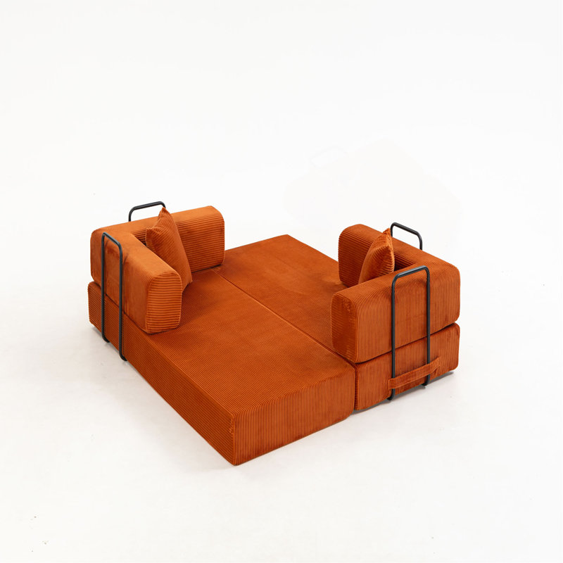 Canapé-lit modulaire double en mousse compressée avec plusieurs options de disposition, comprenant 2 coussins, tissu velours côtelé doux, polyvalent pour le salon, la chambre à coucher, un appartement et plus encore. Dimensions: 76,38 po x 35,04 po
