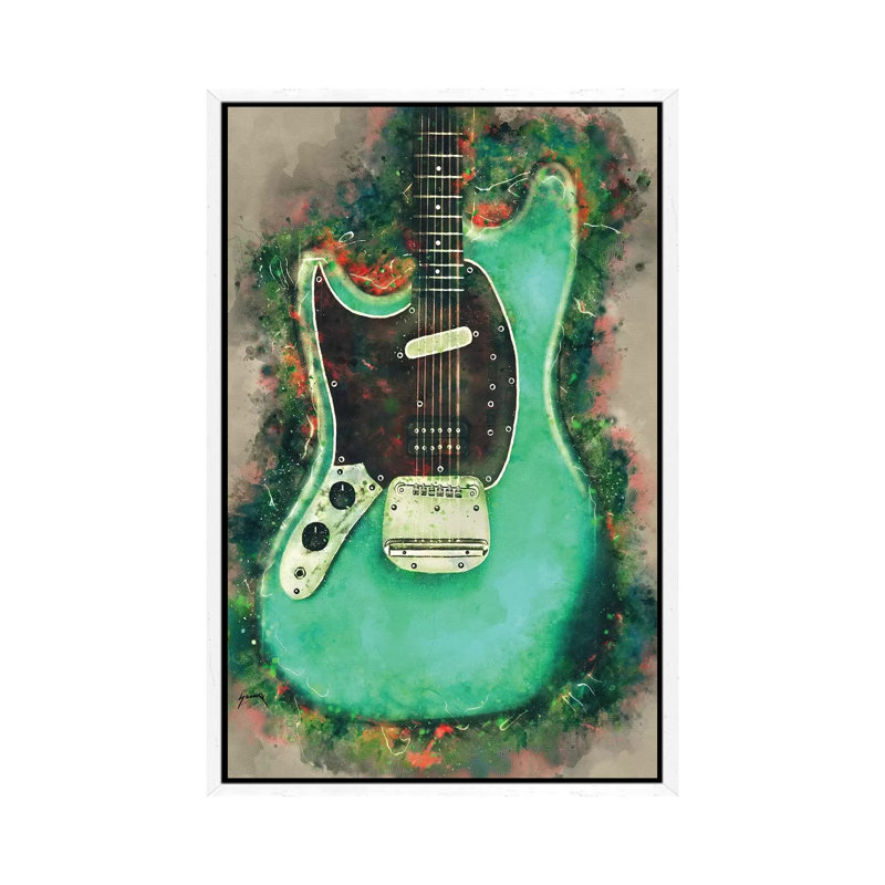 Kurt Cobain's Electric Guitar - Print on Canvas, 101.6 cm H x 66.04 cm W, White Framed