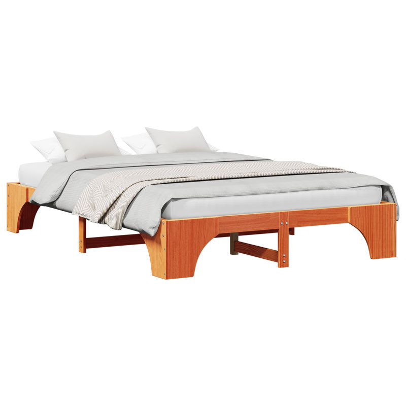 Bed Frame Solid Pine Wood Durable, Double (4'6), Wax Brown