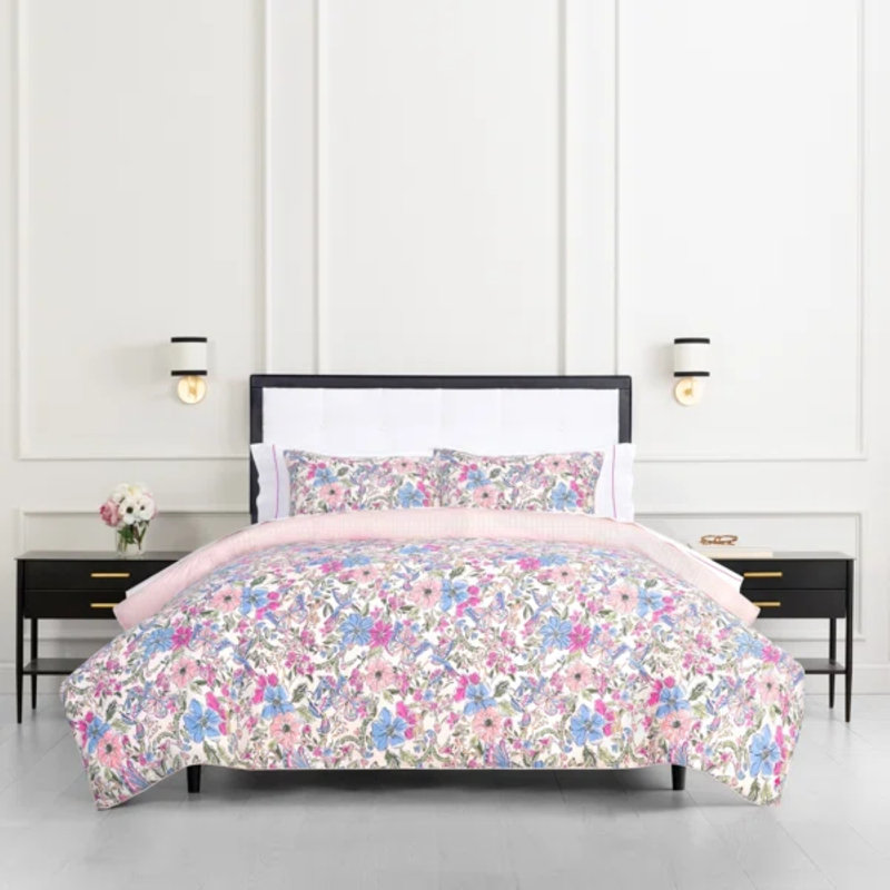 kate spade new york Curious Garden 2-Piece Twin Comforter Set, 100% Cotton Reversible Cover, All Season Warmth Bedding, Machine Washable, Pink Multicolor 