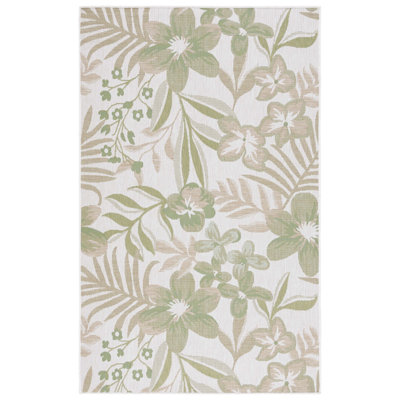 Tapis d'intérieur / extérieur tissé à la machine Aramantha - ivoire / vert / rose