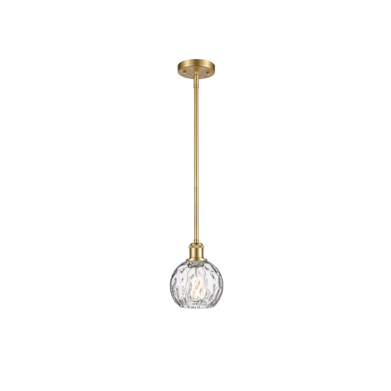 Cindi 1-Light Steel and Glass Single Pendant, LED, 8" H x 6" W x 6" D, Satin Gold