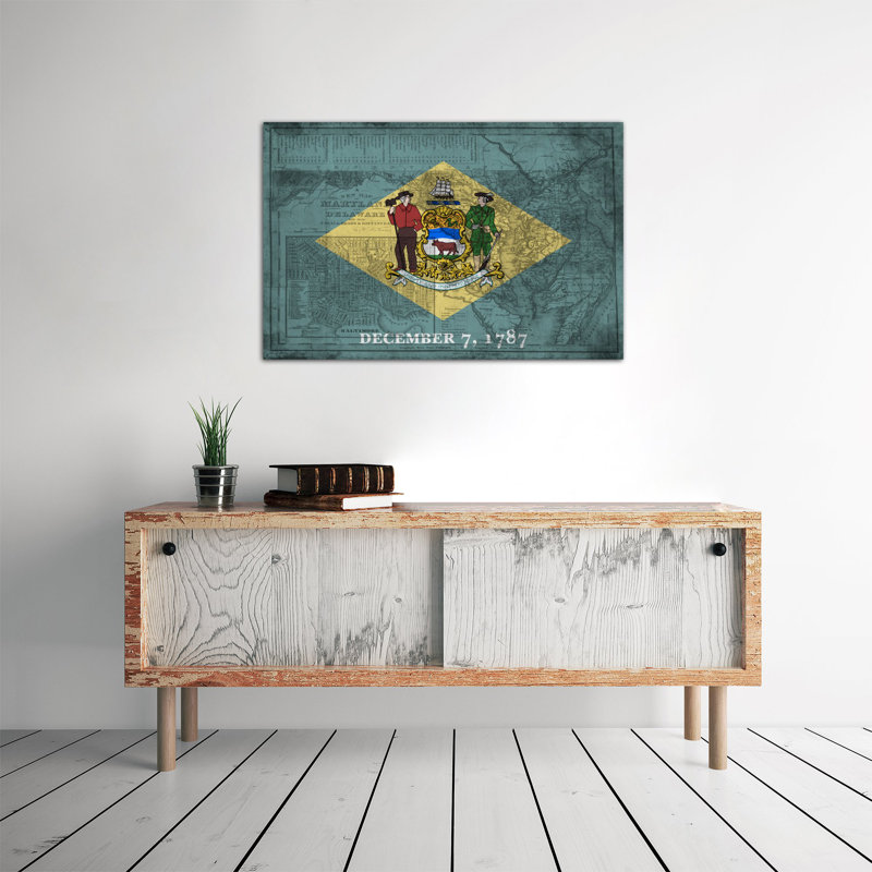 « delaware flag, grunge rétro map », impression sur toile, H 18 po x l 26 po x P 0,75 po