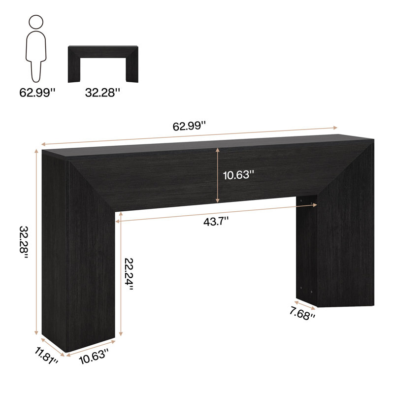 160cm Console Table, Black Wood