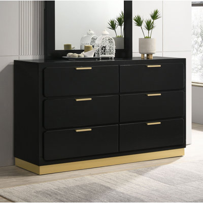 Freret 59" W 6-Drawer Solid and Manufactured Wood Dresser with Mirror