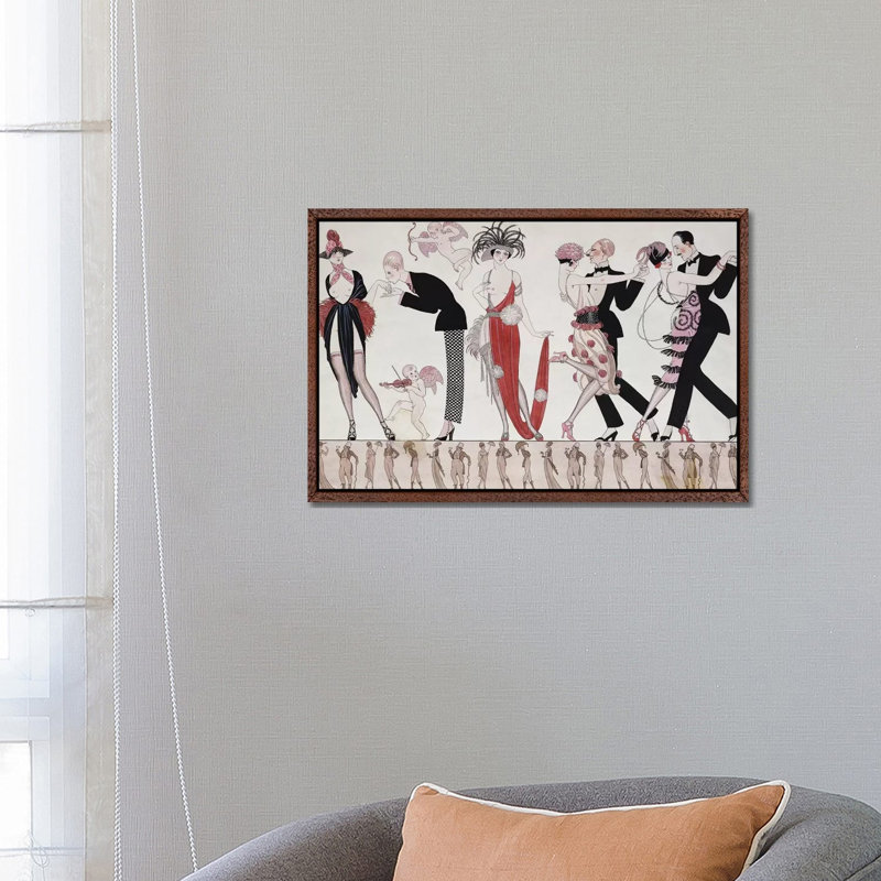 The Tango by George Barbier - Print on Canvas, 45.72 cm H x 66.04 cm W x 4.445 cm D, Brown Floater Framed