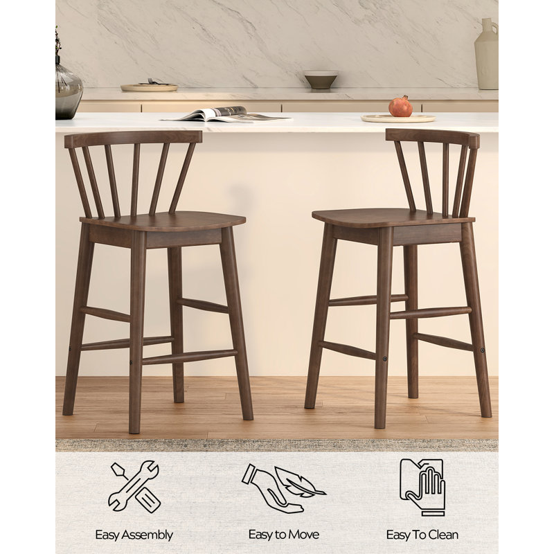 Modern Windsor Counter Stool - Solid Wood & 300Lb Capacity, Brown