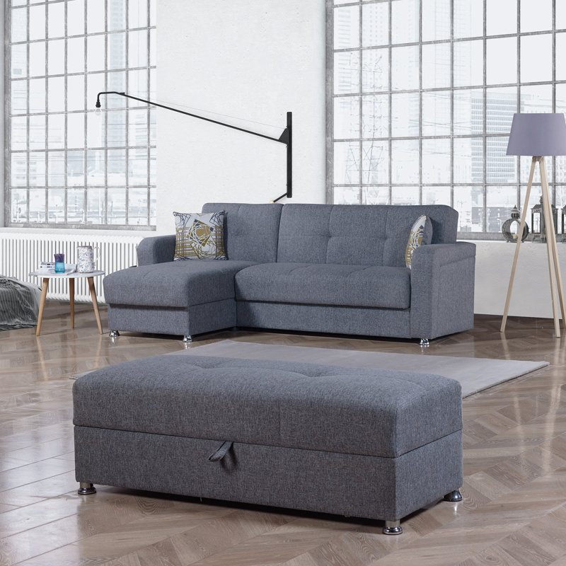 Glick Harmony Fabric Upholstered Modern Ottoman, Gray
