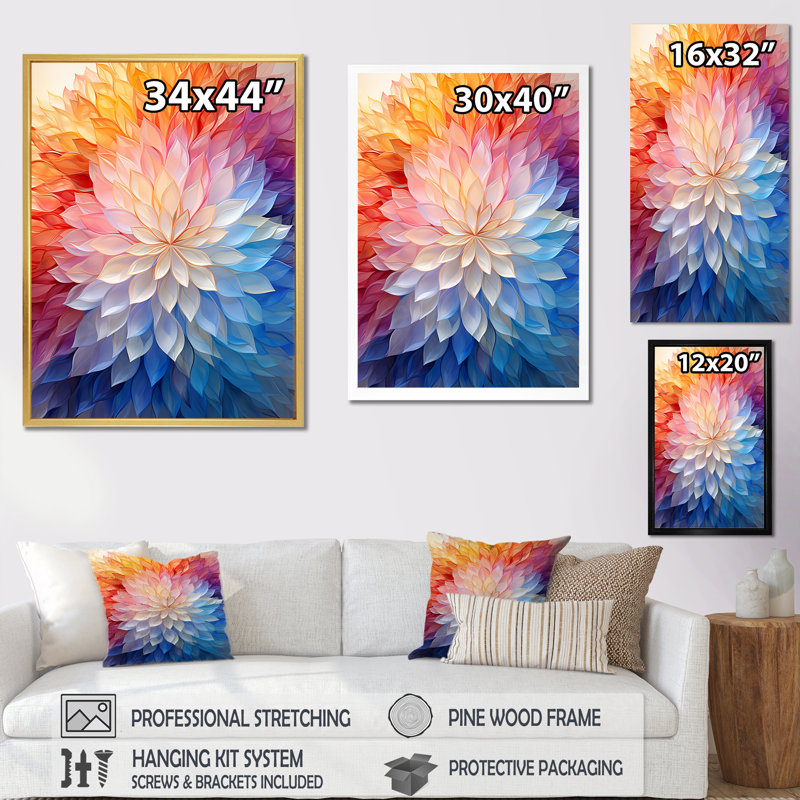 Kaléidoscope éthéré multicolore Op Art, H 20 po x l 12 po x P 1 po, Toile tendue