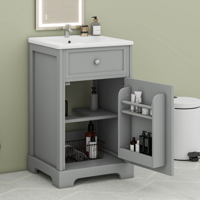 20" Bathroom Vanity With Sink, Storage Rack And Adjustable Shelve, Gray