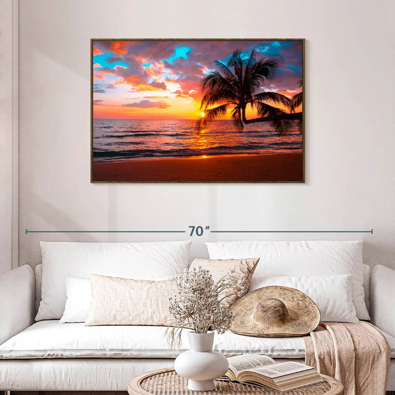 Coucher de soleil sur l'île, 43 po x 29 po, Cadre flottant noyer