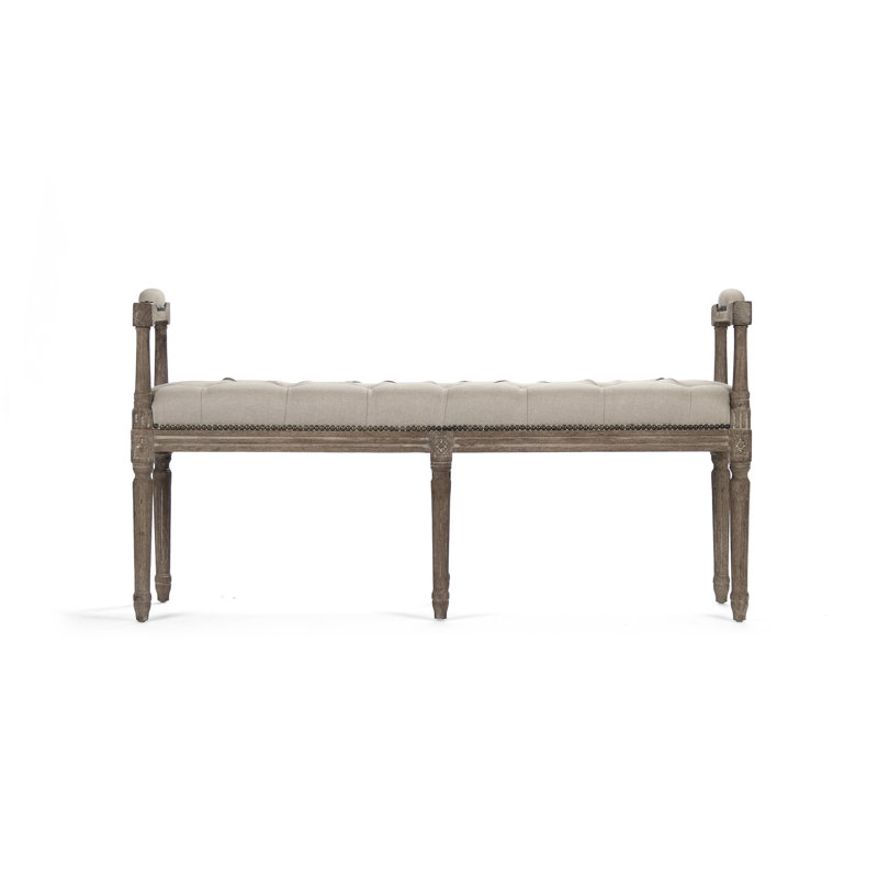 Nicolas Natural Linen Tufted Bench with Oak Frame