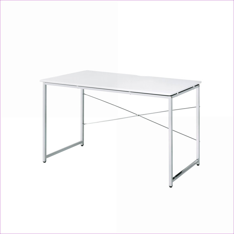 Bureaux, bureau moderne blanc avec structure en X chromée | Blanc | Métal, bois synthétique
