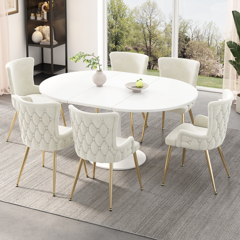 Chaises de salle à manger en velours Brevyn Glam, 6, Beige, Doré