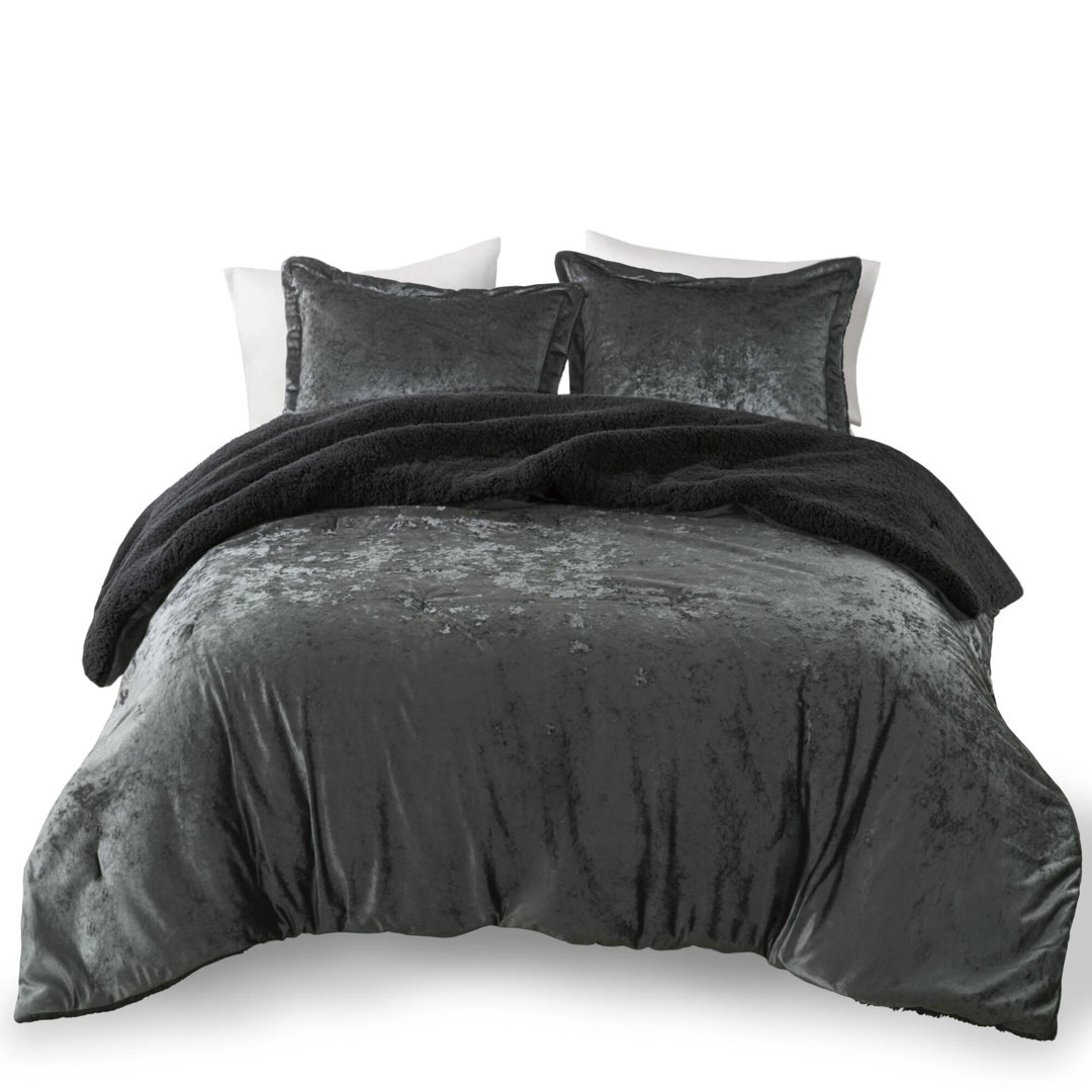 Mira Crushed Velvet Sherpa Reversible Comforter Set Intelligent Design 