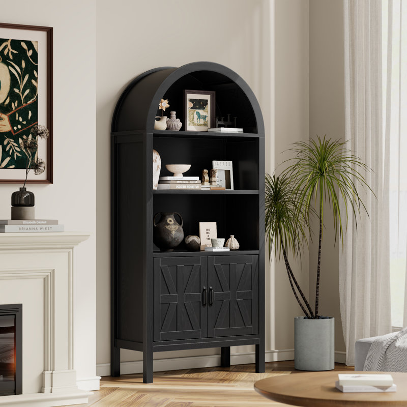 70.47*30.9 inch Ghian Arched Display Storage Bookcase with Open Shelves and Cabinet