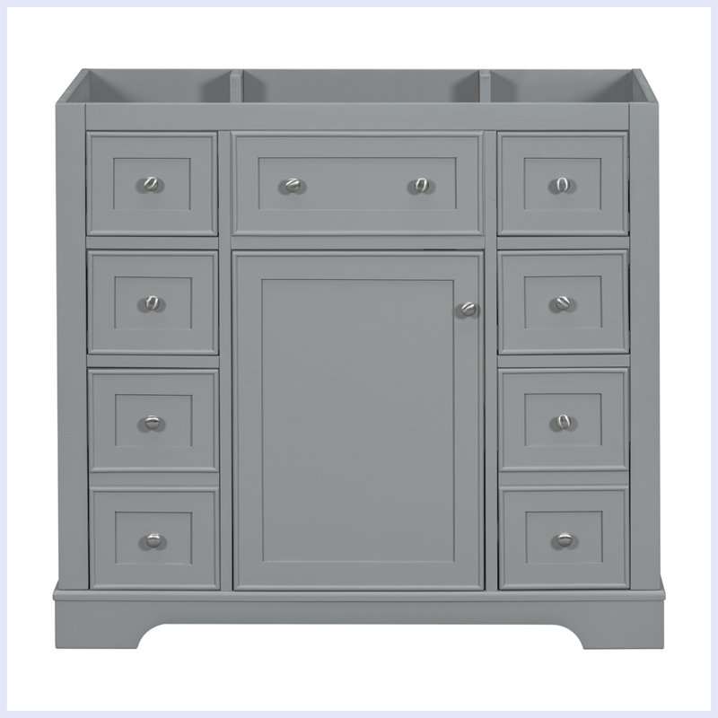 Meuble-lavabo moderne avec armoire et six tiroirs, Gris