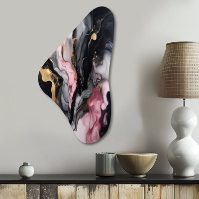 Black Gold Marble Splash II - Abstract Marble Boomerang Shape Metal Wall Sculpture