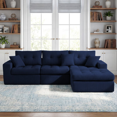 Canapé convertible en coin avec méridienne à compression Corduroy, canapé modulaire en L avec éponge haute densité, canapé convertible sans assemblage requis pour le salon