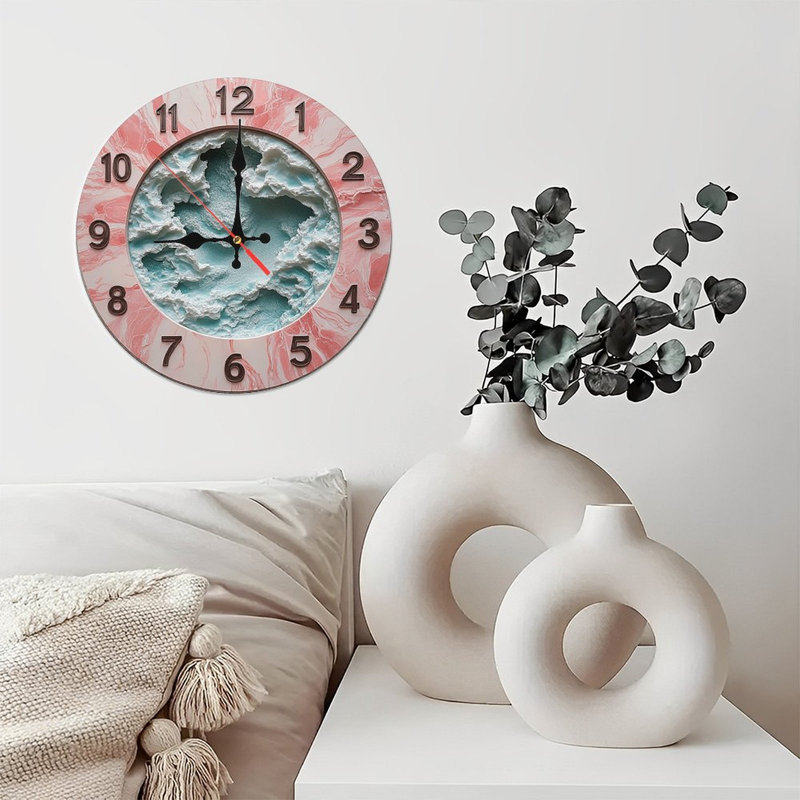 Horloge murale texturée en marbre rose